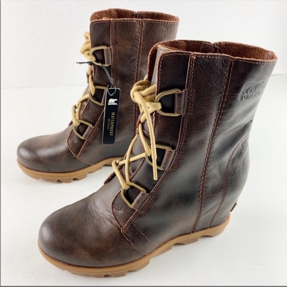 Sorel Joan Of Arctic Wedge II Leather Lace Up Boots in Burro Size 9.5 - Picture 3 of 10